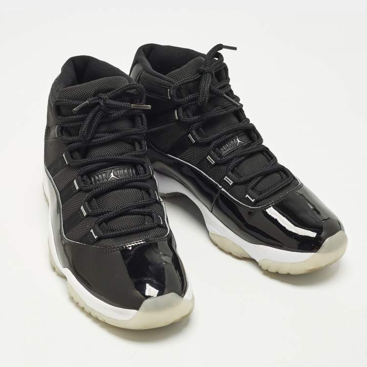 Pre Owned Air Jordans Jordan 11 Retro Jubilee 25th Anniversary Size 45.5 Black Canvas and Patent Leather High Top Sneakers