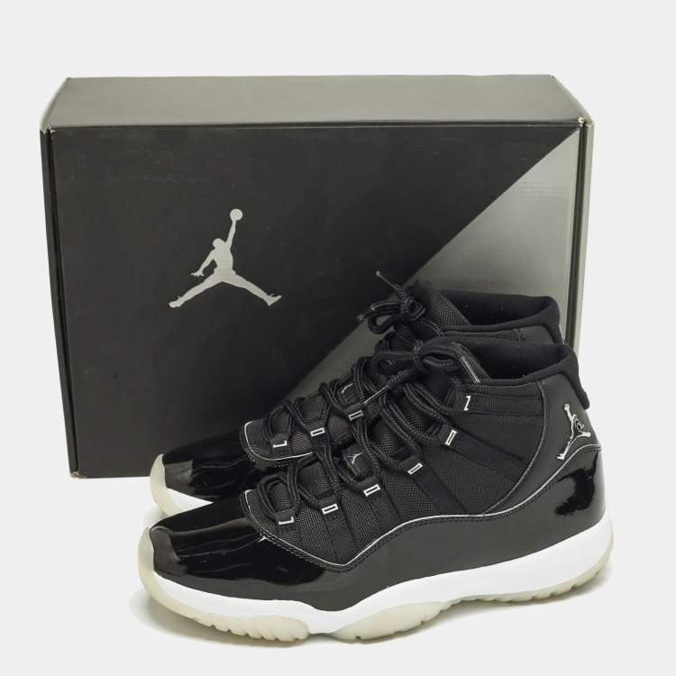Pre Owned Air Jordans Jordan 11 Retro Jubilee 25th Anniversary Size 45.5 Black Canvas and Patent Leather High Top Sneakers