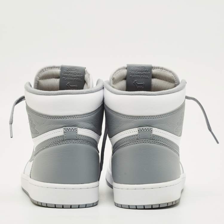 Pre Owned Air Jordans Jordan 1 Retro OG Stealth Size 46 White/Grey Leather High Top Sneakers