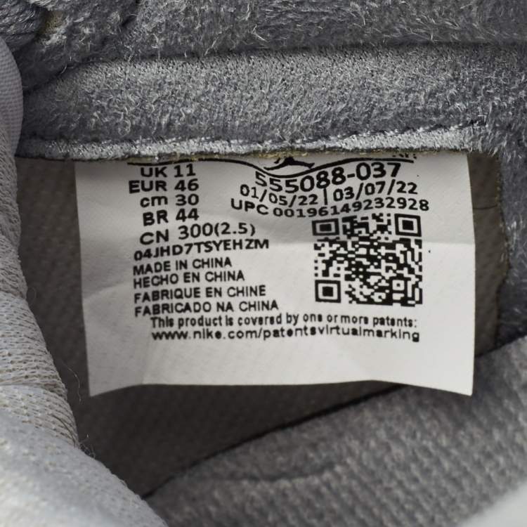 Pre Owned Air Jordans Jordan 1 Retro OG Stealth Size 46 White/Grey Leather High Top Sneakers