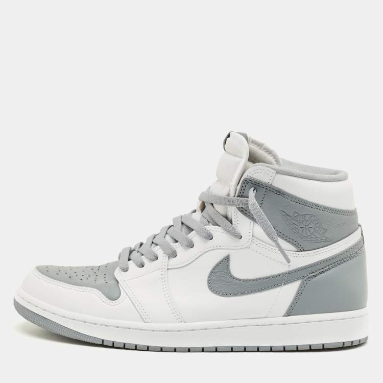 Pre Owned Air Jordans Jordan 1 Retro OG Stealth Size 46 White/Grey Leather High Top Sneakers