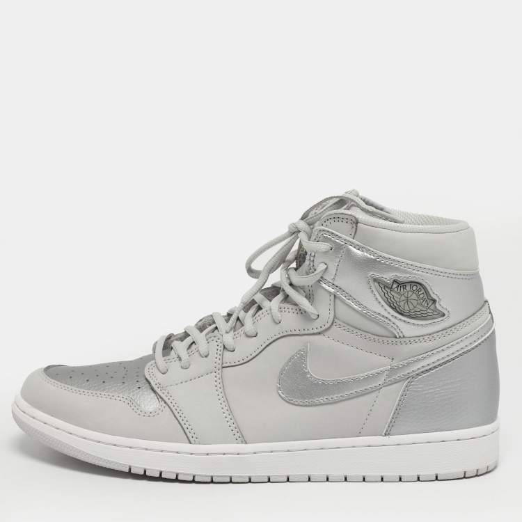 Pre Owned Air Jordans Jordan 1 Retro CO.JP Neutral Grey Size 45.5 Grey/Silver Nubuck and Leather High Top Sneakers
