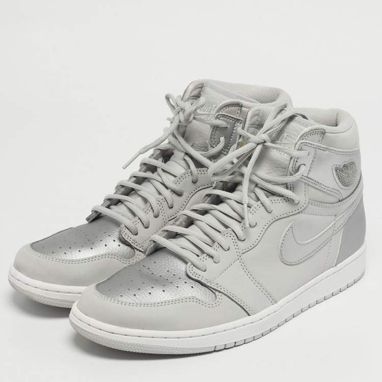 Pre Owned Air Jordans Jordan 1 Retro CO.JP Neutral Grey Size 45.5 Grey/Silver Nubuck and Leather High Top Sneakers