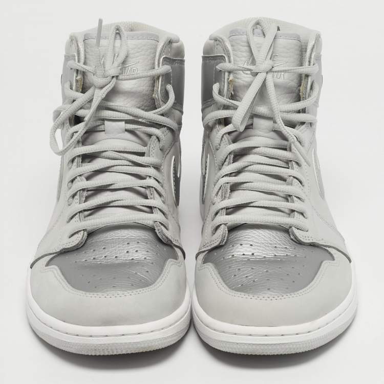 Pre Owned Air Jordans Jordan 1 Retro CO.JP Neutral Grey Size 45.5 Grey/Silver Nubuck and Leather High Top Sneakers