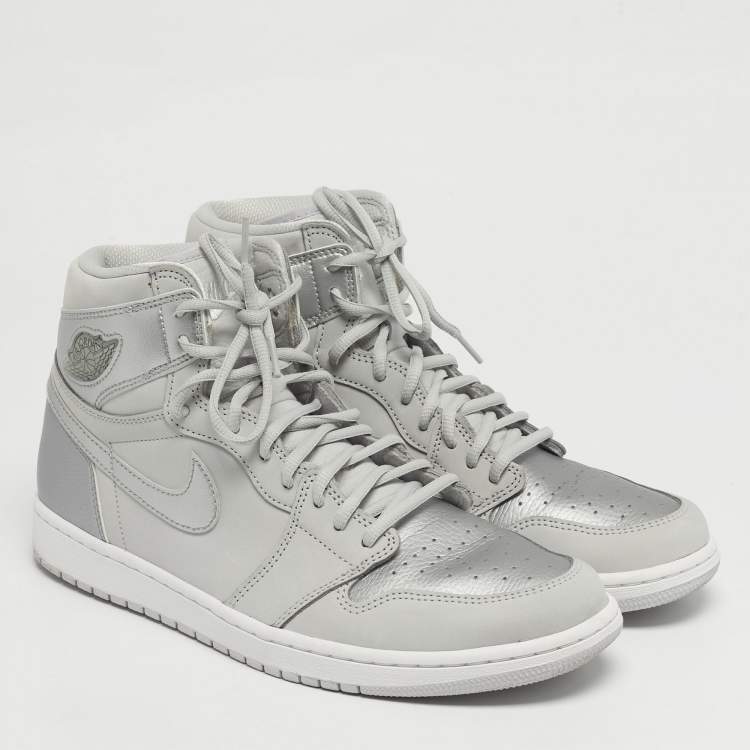 Pre Owned Air Jordans Jordan 1 Retro CO.JP Neutral Grey Size 45.5 Grey/Silver Nubuck and Leather High Top Sneakers
