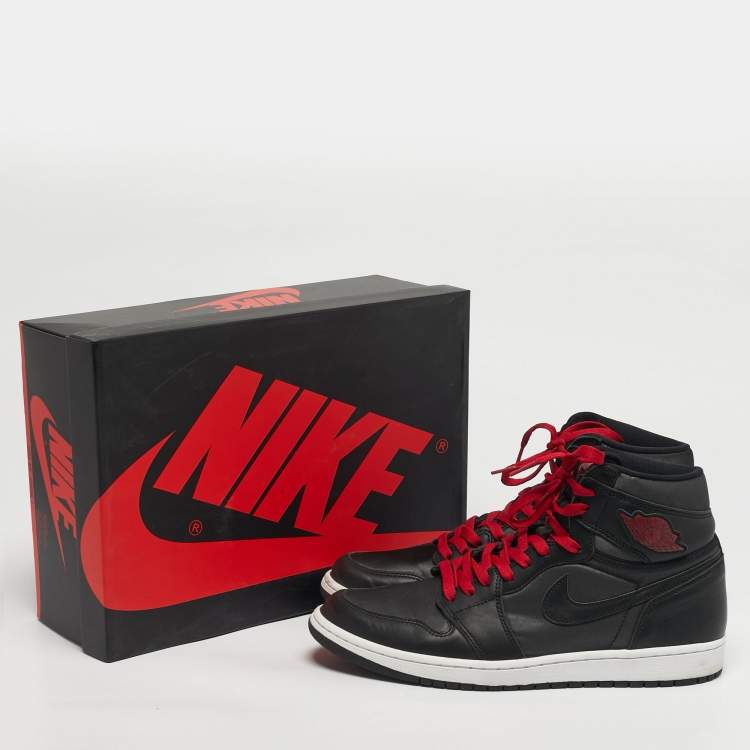 Pre Owned Air Jordans Retro High OG Size 45 Black Leather High Top Sneakers