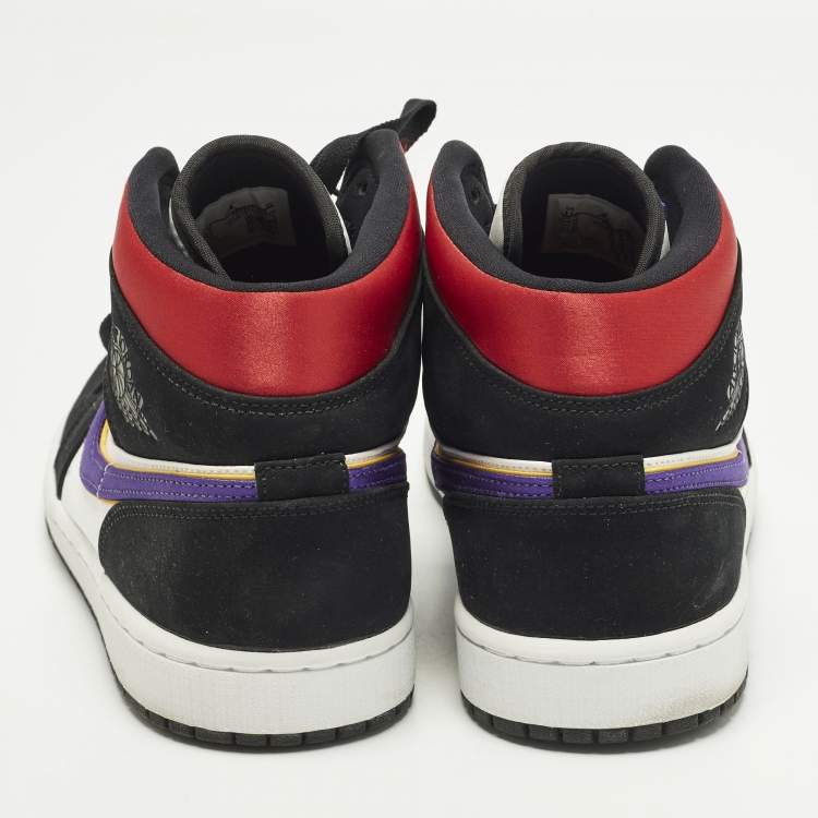 Pre Owned Air Jordans Jordan 1 Mid Lakers Top 3 Size 45 Multicolor Leather and Nubuck Leather Mid Top Sneakers
