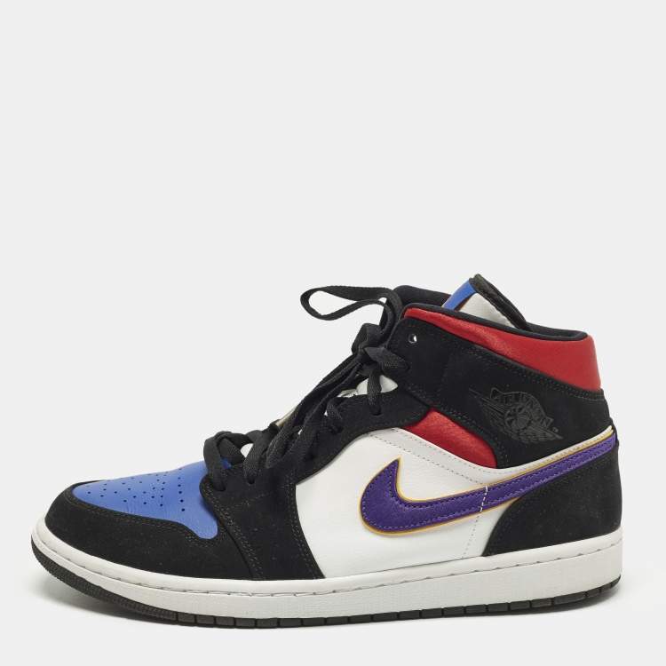 Pre Owned Air Jordans Jordan 1 Mid Lakers Top 3 Size 45 Multicolor Leather and Nubuck Leather Mid Top Sneakers