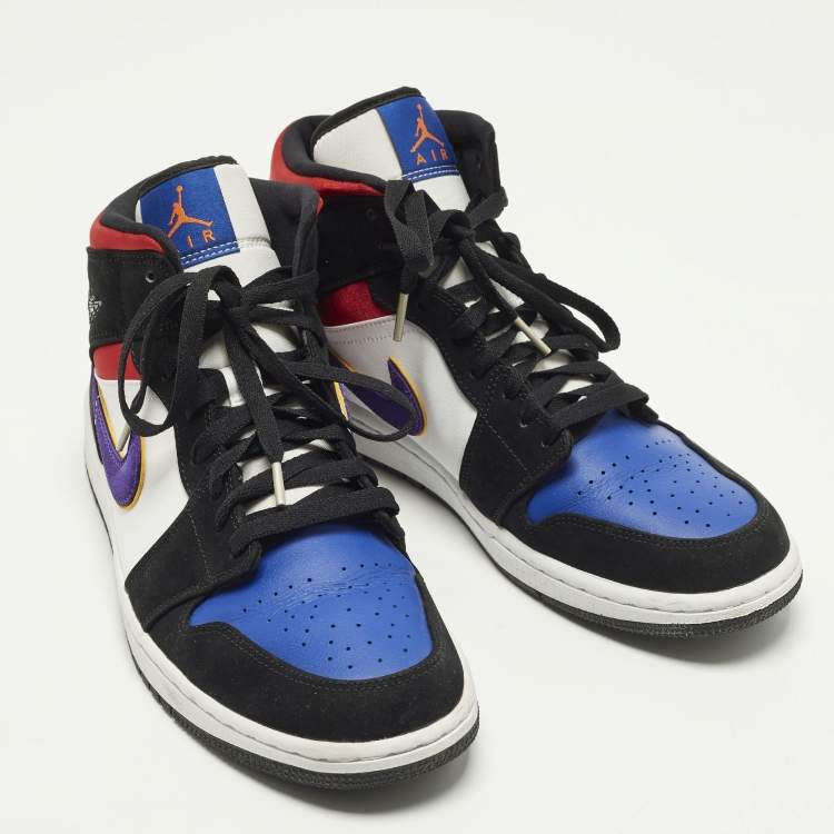 Pre Owned Air Jordans Jordan 1 Mid Lakers Top 3 Size 45 Multicolor Leather and Nubuck Leather Mid Top Sneakers
