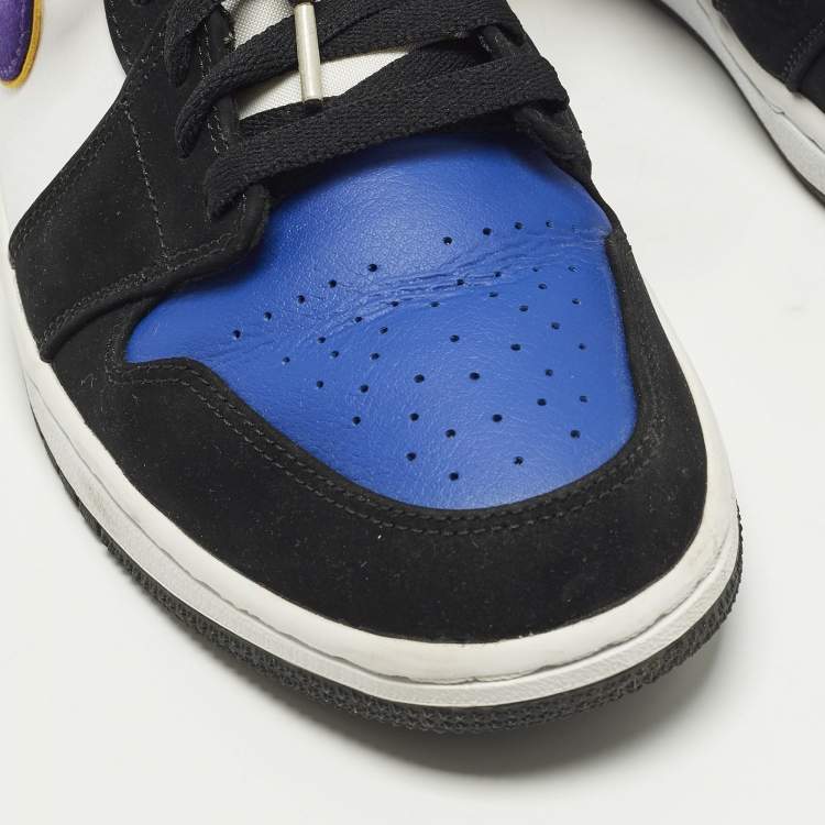 Pre Owned Air Jordans Jordan 1 Mid Lakers Top 3 Size 45 Multicolor Leather and Nubuck Leather Mid Top Sneakers