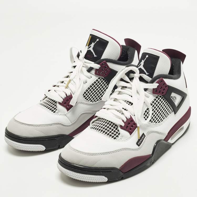 Pre Owned Air Jordans Jordan 4 Retro PSG Neutral Grey Bordeaux Size 45 White/Grey Leather Lace Up Sneakers