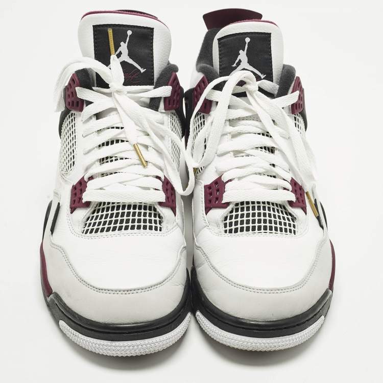 Pre Owned Air Jordans Jordan 4 Retro PSG Neutral Grey Bordeaux Size 45 White/Grey Leather Lace Up Sneakers