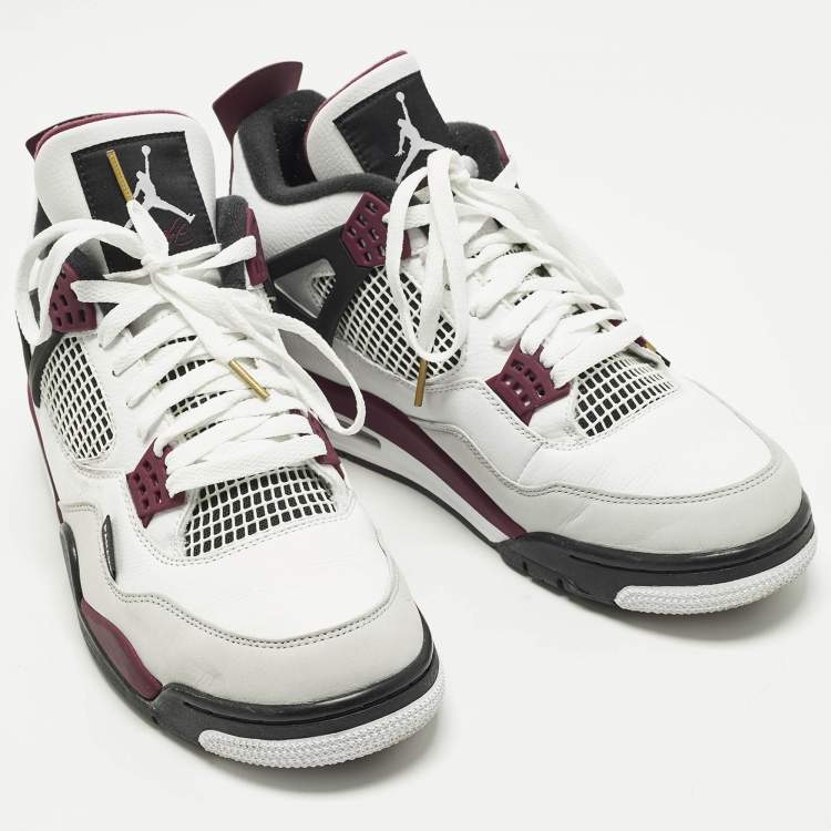 Pre Owned Air Jordans Jordan 4 Retro PSG Neutral Grey Bordeaux Size 45 White/Grey Leather Lace Up Sneakers