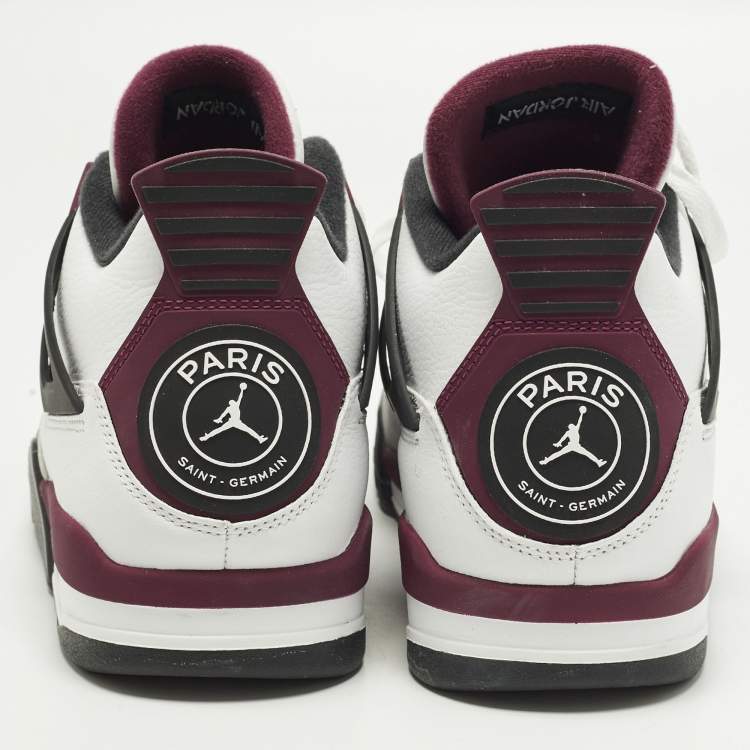 Pre Owned Air Jordans Jordan 4 Retro PSG Neutral Grey Bordeaux Size 45 White/Grey Leather Lace Up Sneakers