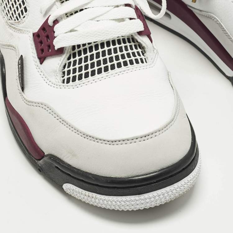 Pre Owned Air Jordans Jordan 4 Retro PSG Neutral Grey Bordeaux Size 45 White/Grey Leather Lace Up Sneakers