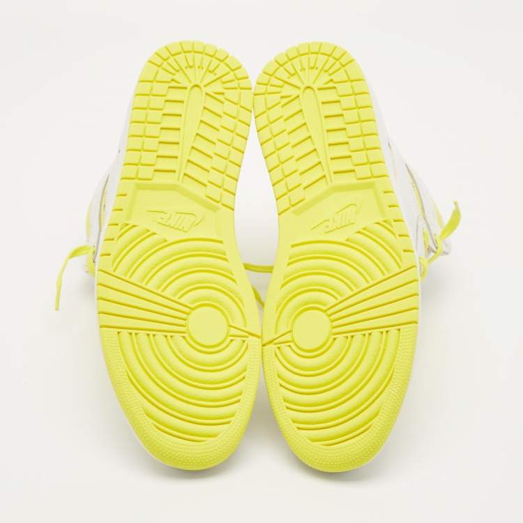 Pre Owned Air Jordans Jordan 1 Retro High First Class Flight Size 46 White/Yellow Leather High Top Sneakers