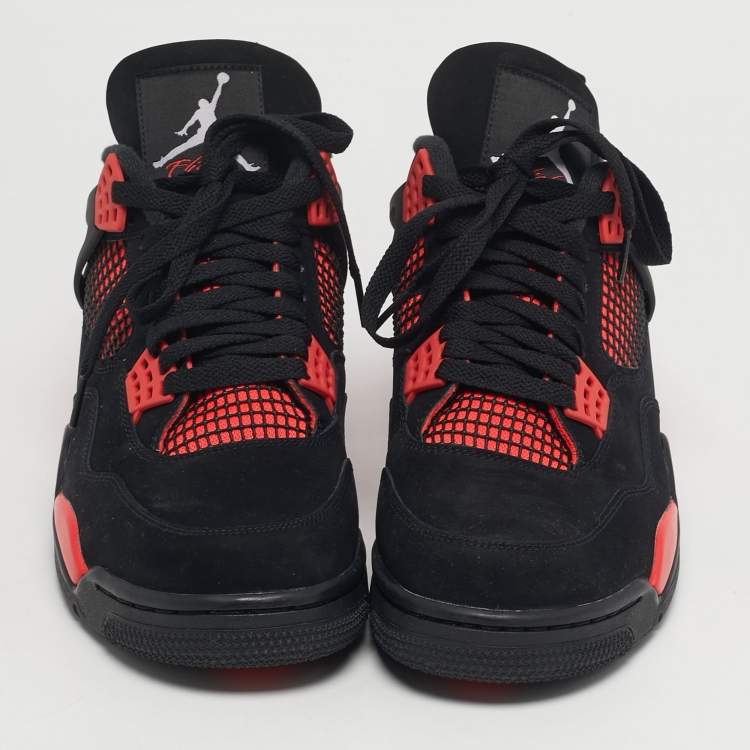 Pre Owned Air Jordans Jordan 4 Retro Red Thunder Size 45.5 Black/Red Nubuck Leather High Top Sneakers