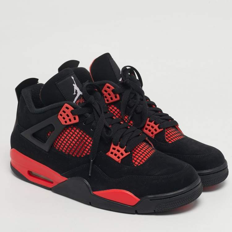 Pre Owned Air Jordans Jordan 4 Retro Red Thunder Size 45.5 Black/Red Nubuck Leather High Top Sneakers