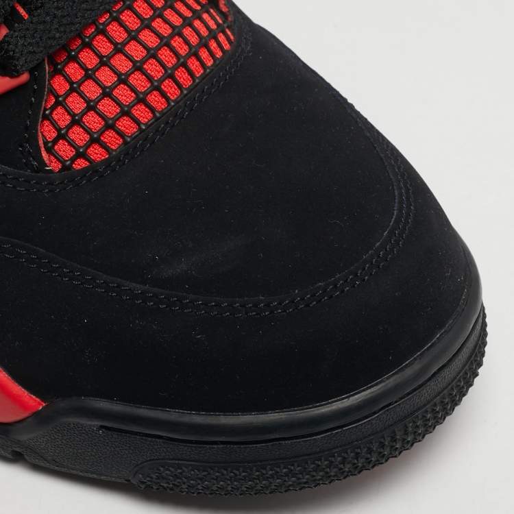 Pre Owned Air Jordans Jordan 4 Retro Red Thunder Size 45.5 Black/Red Nubuck Leather High Top Sneakers