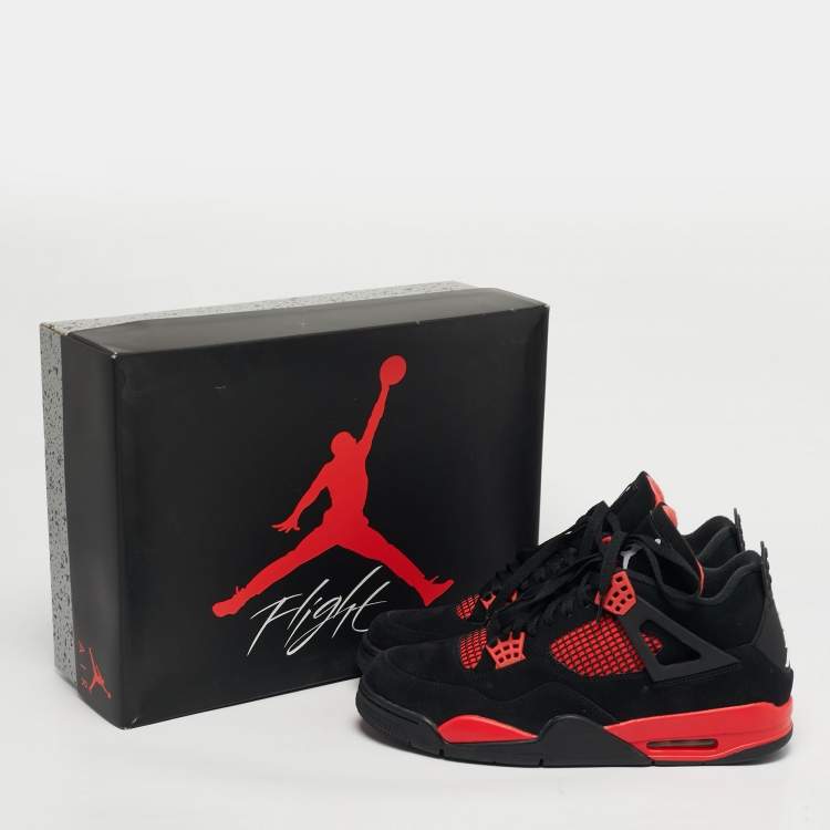 Pre Owned Air Jordans Jordan 4 Retro Red Thunder Size 45.5 Black/Red Nubuck Leather High Top Sneakers