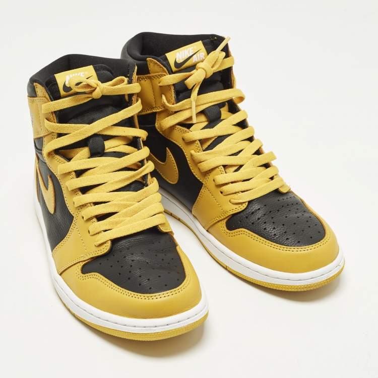 Pre Owned Air Jordans Jordan 1 Retro Pollen Size 45.5 Yellow/Black Leather High Top Sneakers