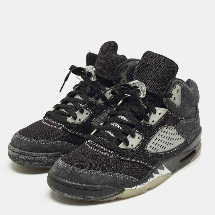 Pre Owned Air Jordans Jordan 5 Retro Anthracite Size 45 Black/Grey Mesh and Suede High Top Sneakers