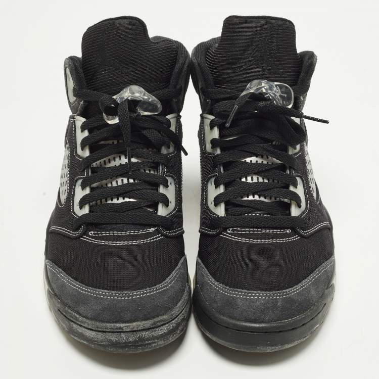 Pre Owned Air Jordans Jordan 5 Retro Anthracite Size 45 Black/Grey Mesh and Suede High Top Sneakers