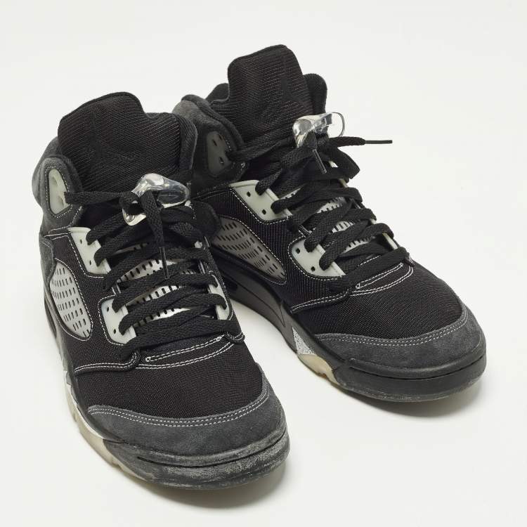 Pre Owned Air Jordans Jordan 5 Retro Anthracite Size 45 Black/Grey Mesh and Suede High Top Sneakers