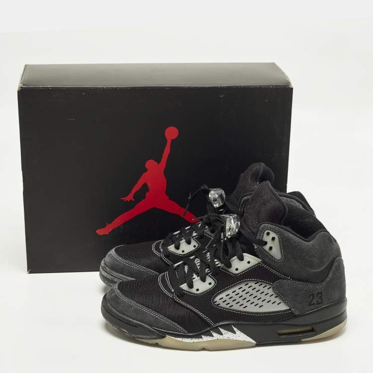 Pre Owned Air Jordans Jordan 5 Retro Anthracite Size 45 Black/Grey Mesh and Suede High Top Sneakers
