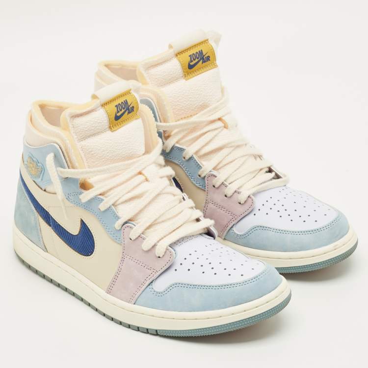 Pre Owned Air Jordans Jordan 1 Zoom Air CMFT Celestine Blue Size 45 Multicolor Nubuck and Leather High Top Sneakers