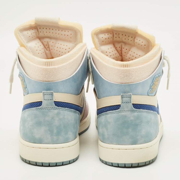 Pre Owned Air Jordans Jordan 1 Zoom Air CMFT Celestine Blue Size 45 Multicolor Nubuck and Leather High Top Sneakers