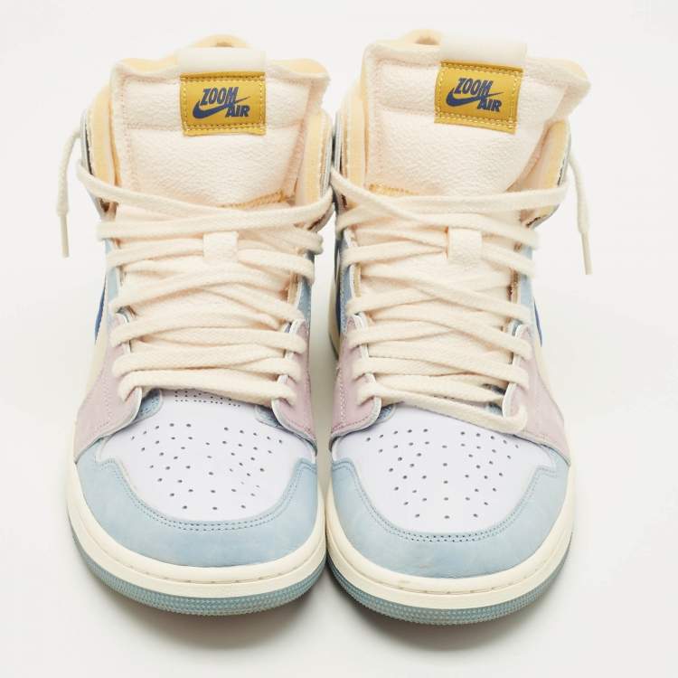 Pre Owned Air Jordans Jordan 1 Zoom Air CMFT Celestine Blue Size 45 Multicolor Nubuck and Leather High Top Sneakers