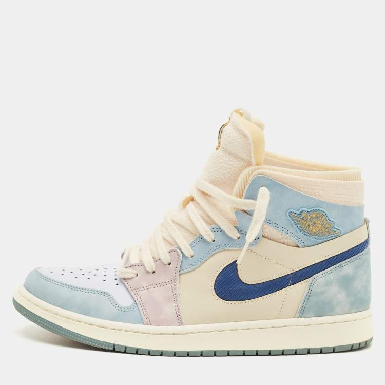 Pre Owned Air Jordans Jordan 1 Zoom Air CMFT Celestine Blue Size 45 Multicolor Nubuck and Leather High Top Sneakers