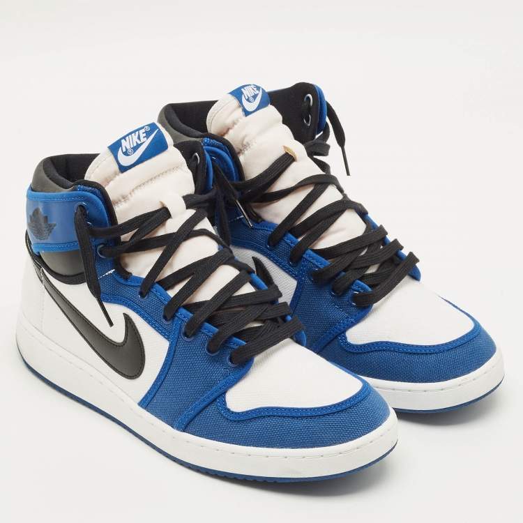 Pre Owned Air Jordans Jordan 1 Retro AJKO Storm Blue Size 45 Multicolor Canvas and Leather High Top Sneakers
