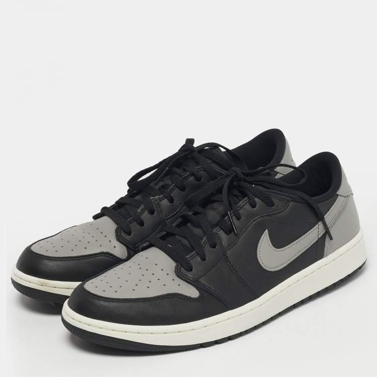 Pre Owned Air Jordans Jordan 1 Retro Golf Shadow Size 46 Black/Grey Leather Low Top Sneakers