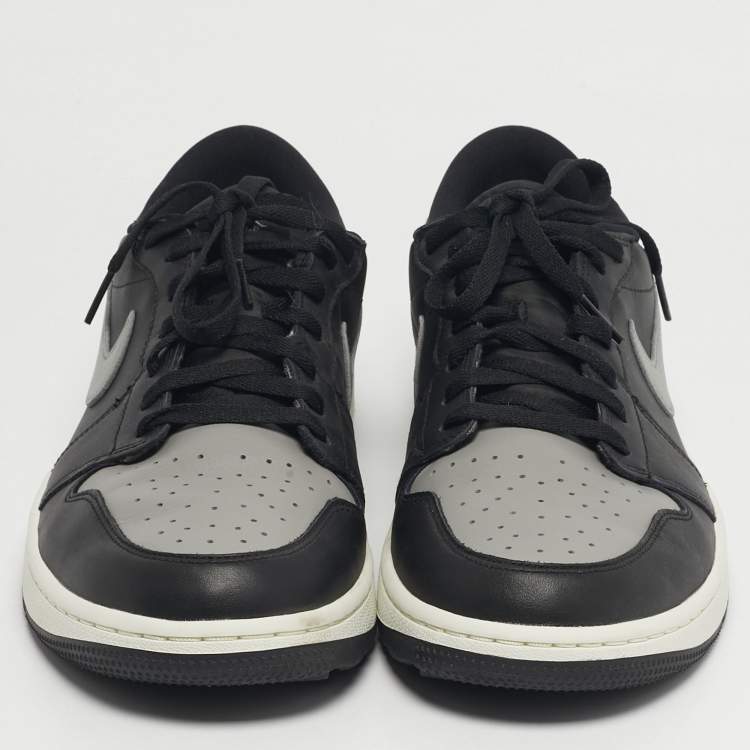 Pre Owned Air Jordans Jordan 1 Retro Golf Shadow Size 46 Black/Grey Leather Low Top Sneakers