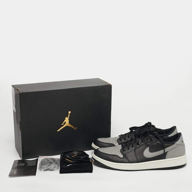 Pre Owned Air Jordans Jordan 1 Retro Golf Shadow Size 46 Black/Grey Leather Low Top Sneakers