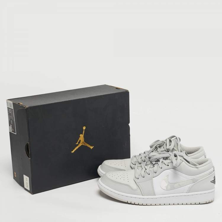 Pre Owned Air Jordans Jordan 1 White Camo Size 44 White/Grey Canvas and Leather Low Top Sneakers