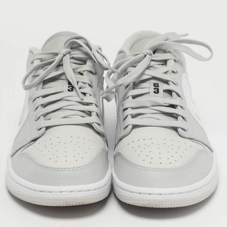 Pre Owned Air Jordans Jordan 1 White Camo Size 44 White/Grey Canvas and Leather Low Top Sneakers