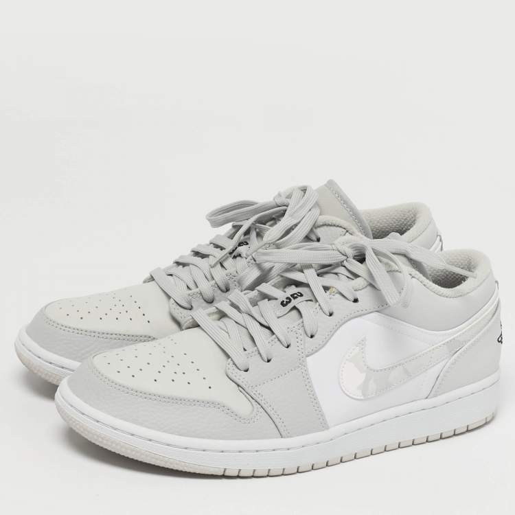 Pre Owned Air Jordans Jordan 1 White Camo Size 44 White/Grey Canvas and Leather Low Top Sneakers