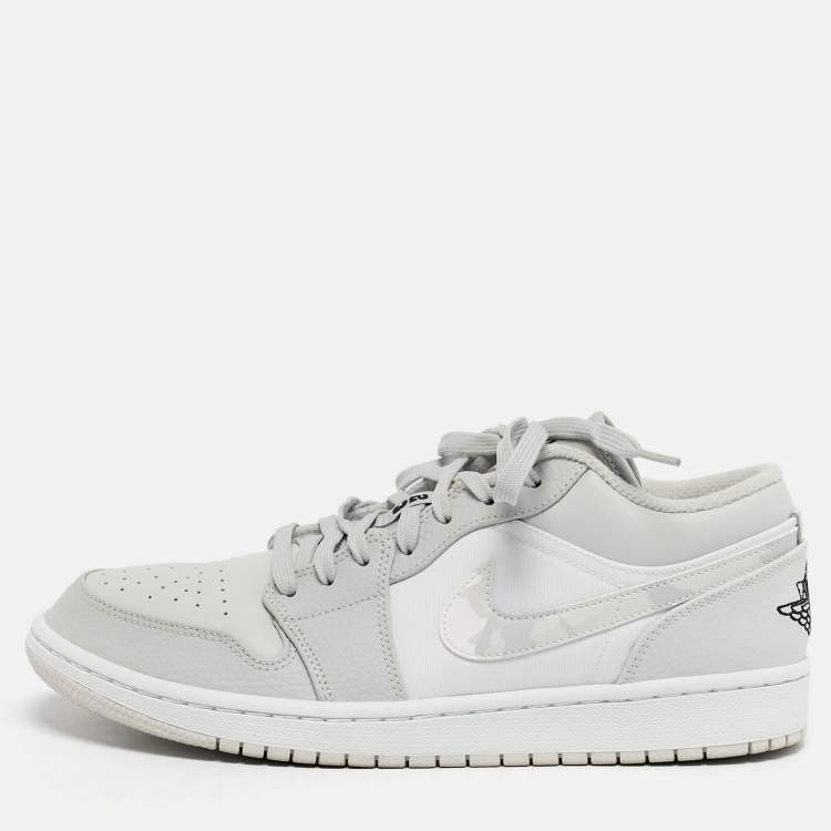 Pre Owned Air Jordans Jordan 1 White Camo Size 44 White/Grey Canvas and Leather Low Top Sneakers
