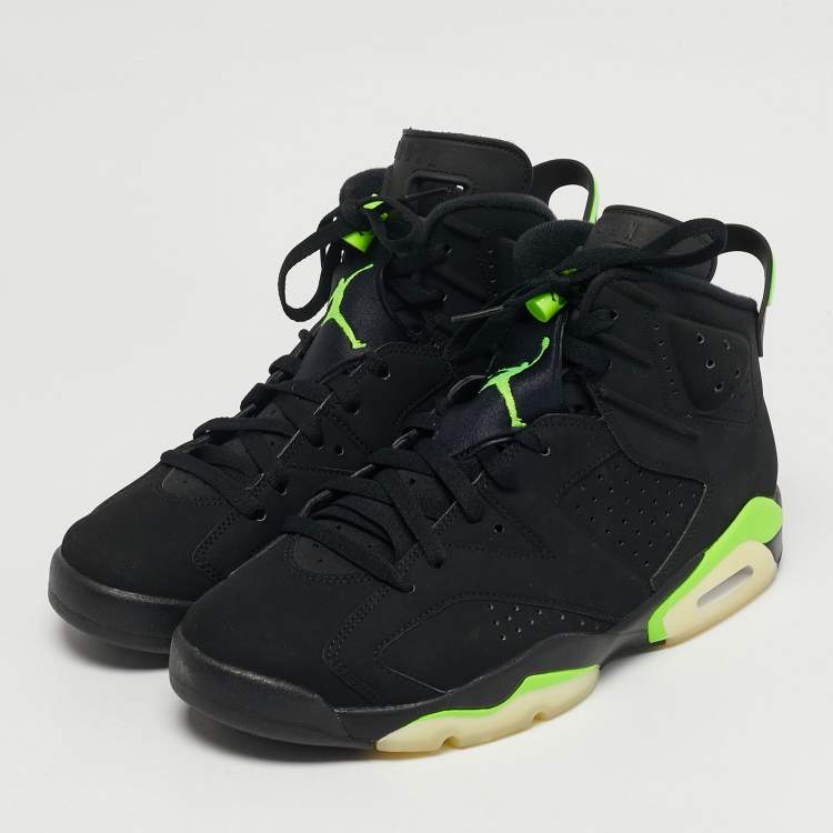 Pre Owned Air Jordans Jordan 6 Retro Electric Green Size 45 Black Durabuck Leather High Top Sneakers