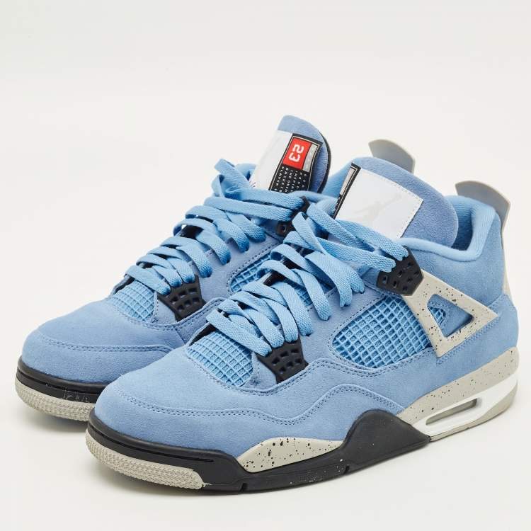 Pre Owned Air Jordans Jordan 4 Retro University Blue Size 45 Blue Suede High Top Sneakers
