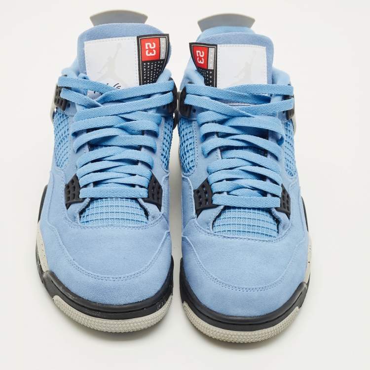 Pre Owned Air Jordans Jordan 4 Retro University Blue Size 45 Blue Suede High Top Sneakers