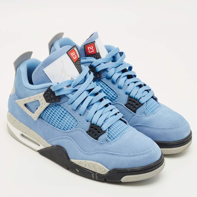 Pre Owned Air Jordans Jordan 4 Retro University Blue Size 45 Blue Suede High Top Sneakers