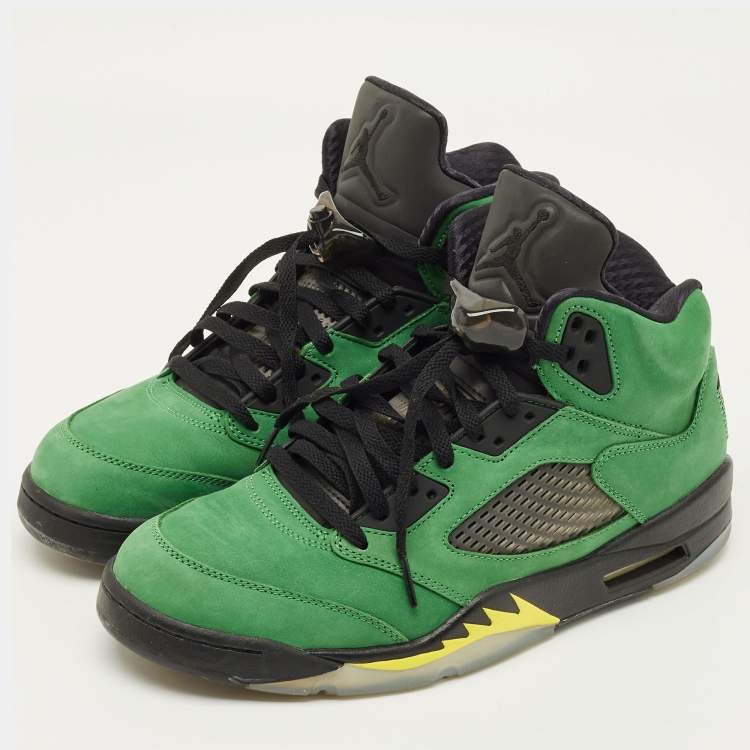 Pre Owned Air Jordans Jordan 5 Retro SE Oregon Size 44.5 Green Nubuck Leather High Top Sneakers