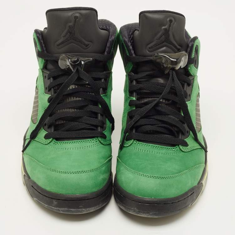 Pre Owned Air Jordans Jordan 5 Retro SE Oregon Size 44.5 Green Nubuck Leather High Top Sneakers