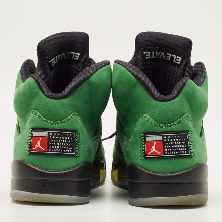 Pre Owned Air Jordans Jordan 5 Retro SE Oregon Size 44.5 Green Nubuck Leather High Top Sneakers