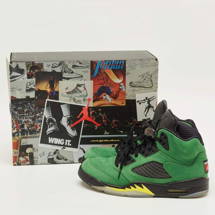 Pre Owned Air Jordans Jordan 5 Retro SE Oregon Size 44.5 Green Nubuck Leather High Top Sneakers
