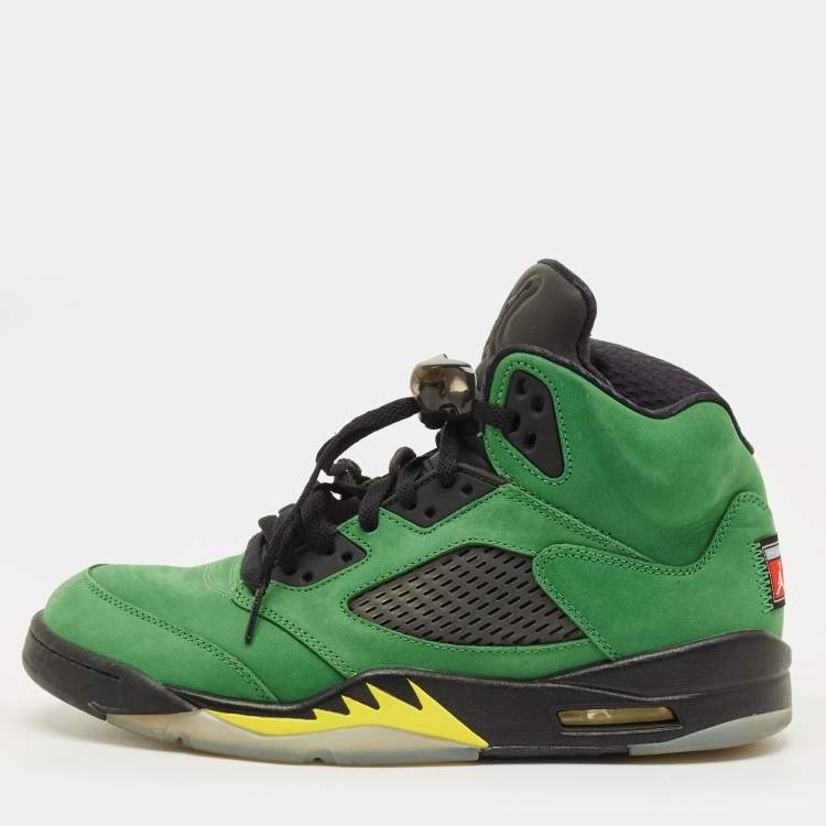 Pre Owned Air Jordans Jordan 5 Retro SE Oregon Size 44.5 Green Nubuck Leather High Top Sneakers